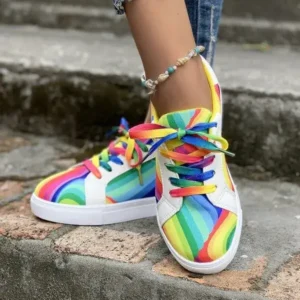 Panolifashion Women Fashion Casual Plus Size Graffiti Lace-Up Sneakers