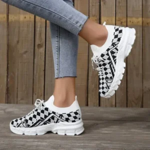 Panolifashion Summer Women Fashion Casual Geometric Print Fly-Woven Lace-Up Sneakers