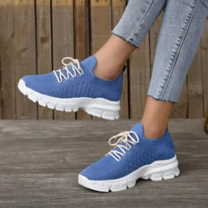 Panolifashion Women Fashion Casual Breathable Flying Woven Lace-Up Thick-Soled Sneakers