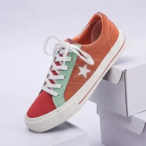 Panolifashion Women Fashion Stitching Canvas Star Round Toe Sneakers