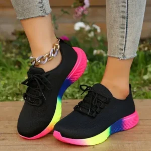 Panolifashion Women Fashion Casual Mesh Breathable Rainbow Sneakers