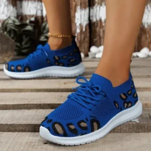 Panolifashion Women Fashion Casual Leopard Print Round Toe Fly-Woven Stretch Sneakers