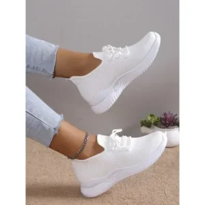 Panolifashion Summer Women Fashion Breathable Mesh Fly-Woven Solid Color Sneakers