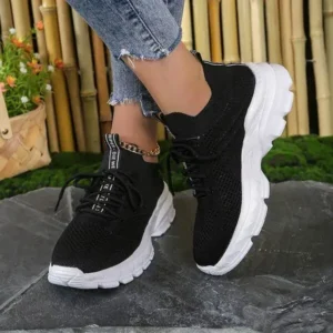 Panolifashion Women Fashionable Casual Solid Color Lace-Up Sneakers