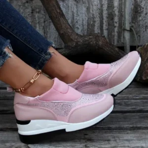 Panolifashion Women Fashion Casual Rhinestone Breathable Wedge Heel Sneakers