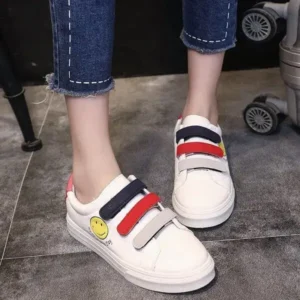 Panolifashion Women Fashion Casual Velcro Smiley Face Round Thick-Soled Sneakers