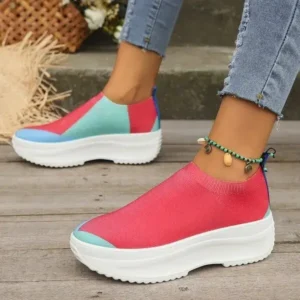 Panolifashion Women Fashion Casual Color Blocking Fly-Woven Thick-Soled Sneakers