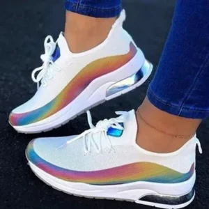 Panolifashion Women Fashion Casual Rainbow Color Blocking Sneakers