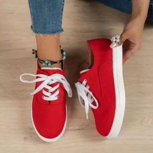 Panolifashion Women Fashion Casual Solid Color Lace-Up Canvas Shoes