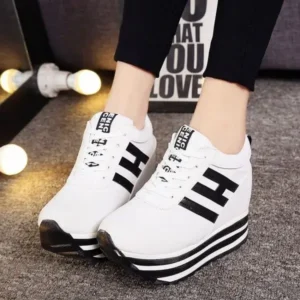 Panolifashion Women Fashion Casual Letter Printed Lace-Up Thick-Soled Sneakers