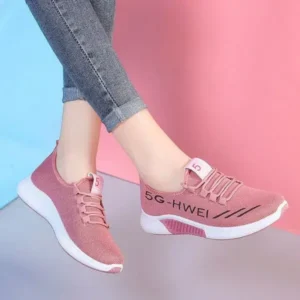 Panolifashion Women Fashion Lace-Up Round Toe Solid Color Breathable Sneakers