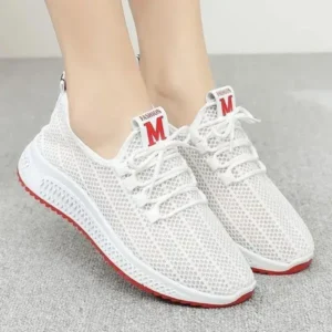 Panolifashion Women Fashion Mesh Solid Color Lace-Up Sneakers