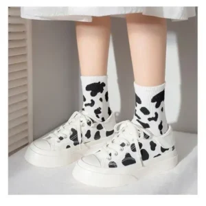 Panolifashion Women Fashion Platform Cute Cow Pattern Lace-Up Sneakers