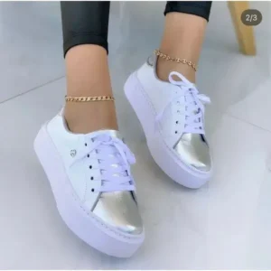 Panolifashion Women Fashionable Round Toe Lace-Up Sneakers