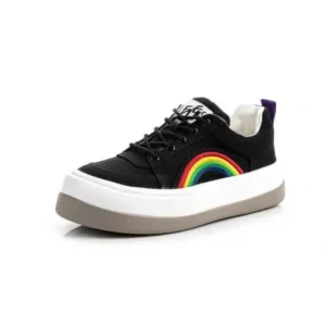 Panolifashion Women Fashion Casual Rainbow Color Block Platform Canvas Platform Shoes