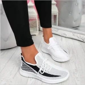 Panolifashion Women Fashion Casual Thick Sole Breathable Fly Woven Thick Sole Lace Up Sneakers