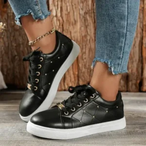 Panolifashion Women Fashion Shallow Toe Round Toe Casual Lace Up Sneakers