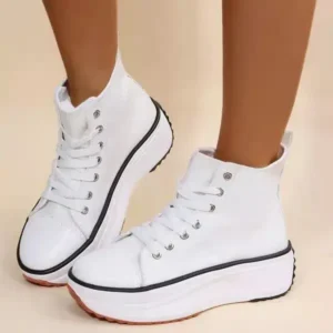 Panolifashion Women Fashion Platform Round Toe Canvas Lace Up Sneakers