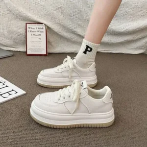 Panolifashion Women Fashion Round Toe Petite Platform Platform Lace-Up Sneakers