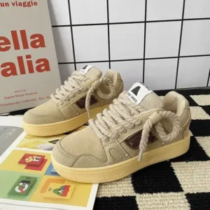 Panolifashion Women Fashion Retro Block Color Platform Sneakers