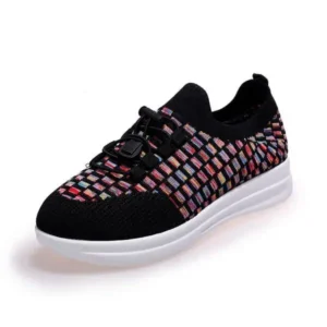 Panolifashion Women Fashion Low-Top Lace-Up Platform Color-Block Fly-Knit Sneakers