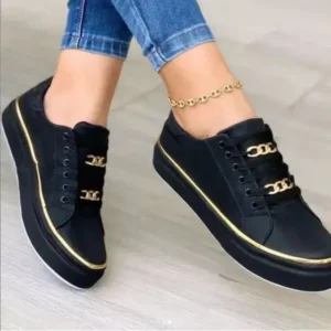 Panolifashion Women Thick Bottom Chain Casual Round Toe Fashion Pu Sneakers