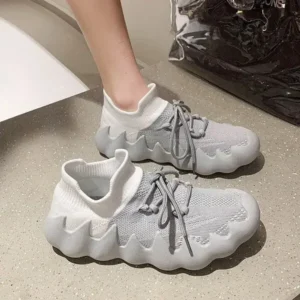 Panolifashion Women Fashion Round ToeWomen Fashion Round Toe Octopus Fly Woven Sneakers Shallow Cut Print Lace Up Flat Sneakers