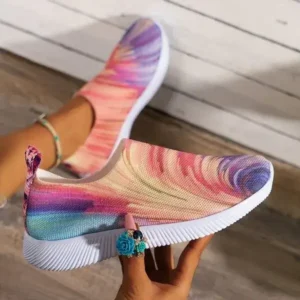 Panolifashion Women Fashion Round Multicolor Gradient Rainbow Mesh Sneakers